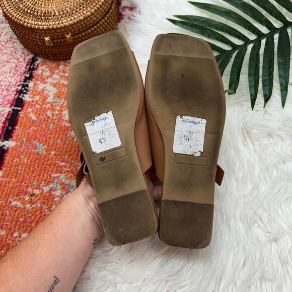 Macy's 12 Thompson Brown Tan Square Toe Slip On Slide Sandal Minimalist 7.5 - Picture 5 of 8